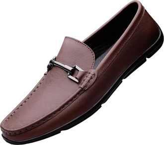 Generic Mens Genuine Leather Loafers Soft Flexible Sole Driving Moccasins Comfortable British Style Casual Dress Shoes for Men(Brown,7.5)