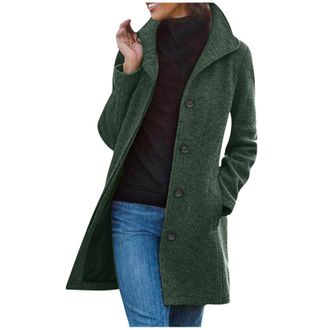 Generic Trench Coats For Women Uk Mid Length Wool Trench Coat Women Long Sleeve Windbreaker Button Down Women Coats Winter Lapel Neck Jackets For Women Uk Wit