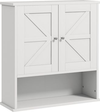 Kleankin Kleankin Armario De Ba&ntilde;o De Pared, Mueble De Ba&ntilde;o Colgar R&uacute;stico Con Compartimento, Estante Ajustable, 2 Puertas, Para Lavadero, Sobre Inodoro, Blanco