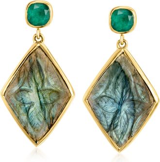 Ross-Simons Labradorite and Emerald Drop Earrings in 18kt Gold Over Sterling