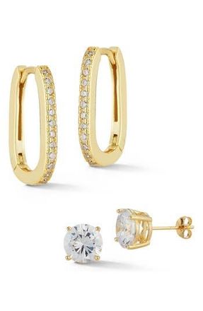 Glaze Jewelry Set of 2 Cubic Zirconia Stud and Oval Hoop Earrings in Gold at Nordstrom Rack
