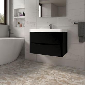 NRG 800mm Wall Hung Matt Black Bathroom Vanity Unit with Basin Sink Storage Cabinet