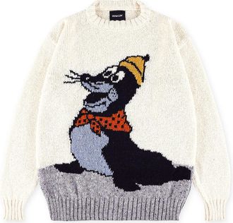 Howlin Seal Jacquard Mohair-Wool Crewneck Sweater