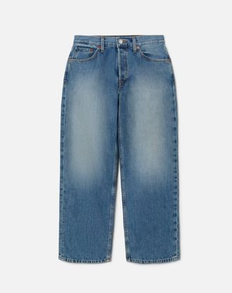 Re/Done Womens Loose Crop Jeans In Mid Fade Wash