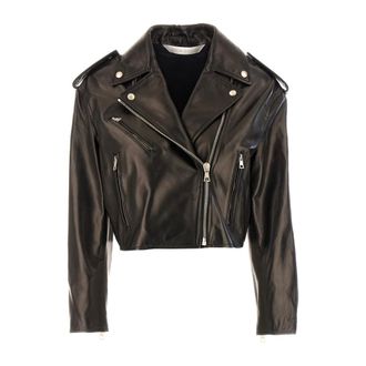 Palm Angels Leather Jackets, female, Brown, Size: XS Zip-up Leather Jacket