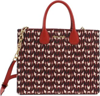 Miu Miu Red Color Jacquard Tote Bag (Pre-Owned)