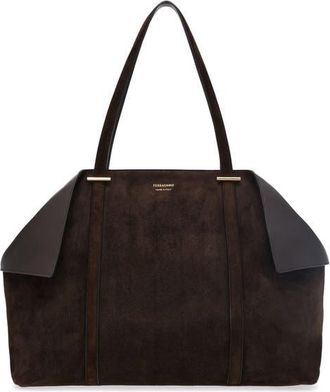 Ferragamo Large Folded Suede Tote in Testa Di Moro at Nordstrom