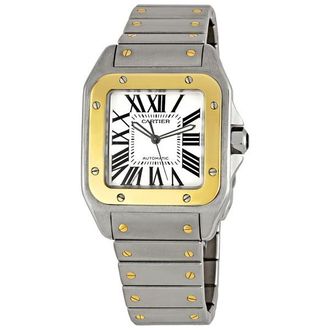Cartier Pre-owned Cartier Santos 100 Silver Opliline Dial Mens Watch W200728G