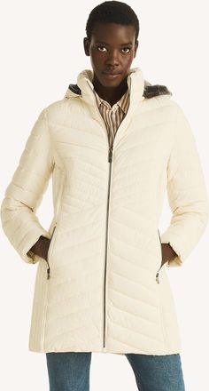 Nautica Hooded Puffer Jacket With Faux Fur Trim