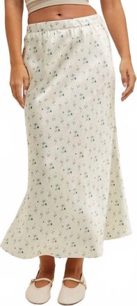 Wishlist Dainty Floral Satin Midi Skirt In Ecru