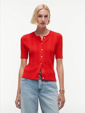 Tommy Hilfiger C&aacute;rdigan de manga corta con dise&ntilde;o Pointelle