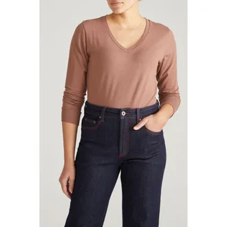 Universal Standard Long Sleeve V-Rex Tee in Allspice Brown at Nordstrom, Size 2Xl