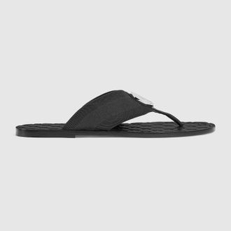 Gucci Mens Riviera Thong Sandal, Black, Fabric