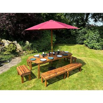 Charles Taylor Trading Knights Ten Seater Garden Furniture Table Set -Fully Assembled in Light Brown