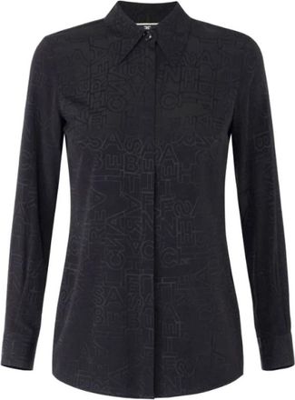 Elisabetta Franchi Jacquard Georgette Shirt met Letterprint - Dames - Overhemden - Zwart - XL - Overhemden