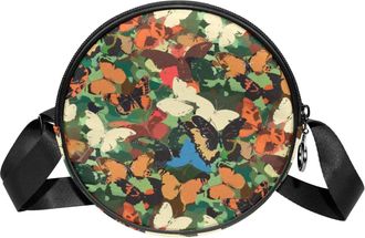 Generic Circle Crossbody Bag for Women, Butterfly Small Sling Bag Daypack with Zipper Adjustable Shoulder Straps Casual Ladies Girls Round Purse