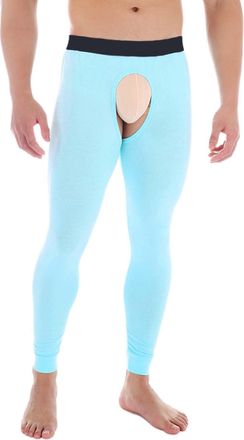 Generic Sexy Leggings Mens Open Crotch Long Johns Thermal Underwear Base Layer Cold Weather Bottoms Leggings Tights Trousers Long Pants Bulge Pouch Sky Blue