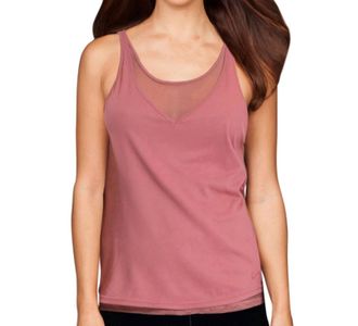 TLF Apparel Prima Canyon V Neck Mesh Underlay Tank Top In Pink