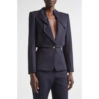 Alexander McQueen Cotton Folded Lapel Jacket in Navy at Nordstrom, Size 6 Us