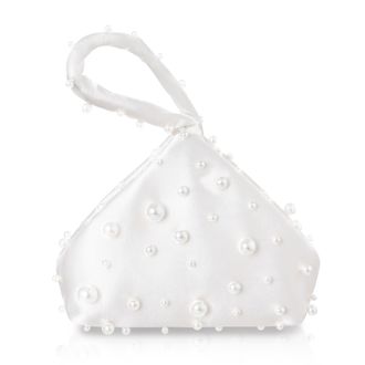 Babeyond Clutch Purses for Women - Satin Evening Bag Triangle Purse Pearl Handbag for Wedding Prom Party, White, One Size