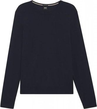 HUGO BOSS Leno-P - Heren - Ronde hals truien - Blauw - 2XL - Wol - Truien & Vesten