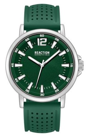 Kenneth Cole Reaction Perforated Silicone Strap Watch, 44mm in Green/Green at Nordstrom Rack