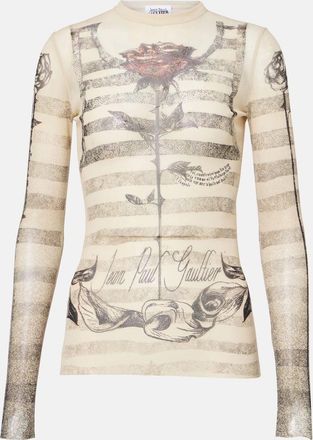 Jean Paul Gaultier Top in mesh con stampa a righe