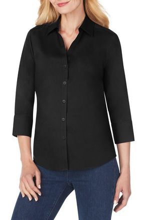 Foxcroft Mary Button-Up Blouse in Black at Nordstrom, Size 10