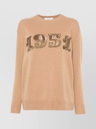 Max Mara crew neck wool-cashmere blend sweater with sequin embellishment