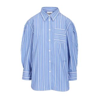 Ganni Striped Cotton Shirt - female - Ganni - Shirts - Blue - 2XS - Blouses & Shirts