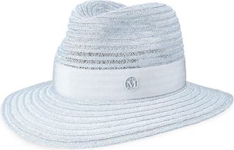 Maison Michel Henrietta straw fedora hat - women - Straw/Cotton - L - Blue