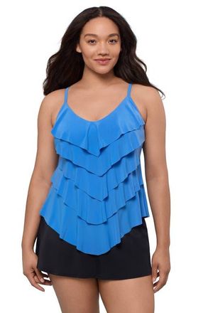 Trimshaper Rachel 5 Tier Ruffle Plus Size Tankini Swimsuit Top in Blue Grotto at Nordstrom, Size 20W