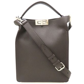 Fendi Dark Brown Yellow Leather Shoulder Bag (Pre-Owned)