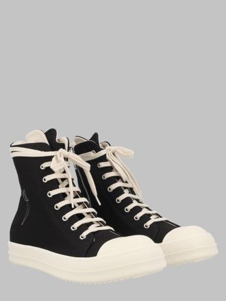 Rick Owens Cotton Denim High-Top Sneakers - Black