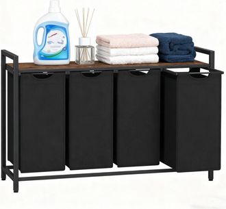 Relaxdays Relaxdays Cesto Para Ropa Con 4 Bolsas Extra&iacute;bles, Estante, 72 X 116 X 33 Cm, Negro/marr&oacute;n