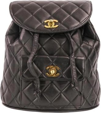 Chanel Pre-owned Vintage Lamslederen Rugzak - Dames - Vintage Rugzakken - Zwart - ONE Size - Leer - Vintage