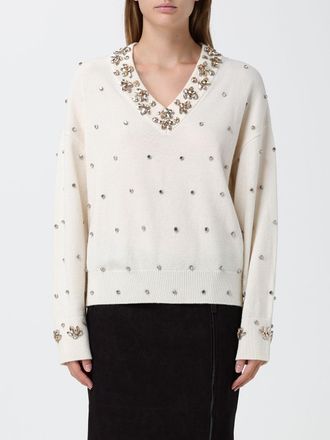 Pinko Maglia in puro cashmere con scollo a V e ricamo di cristalli