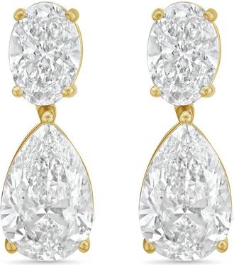 Diana M. Jewels 14KW YG 15.00 Ct TW of Lab grown oval and pear shape diamond drop earrings
