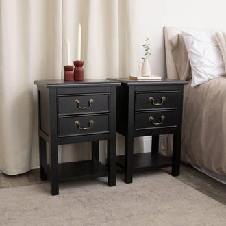 Melody Maison Set Of 2 Black 2 Drawer Bedside Tables With Shelf - Briggs Range