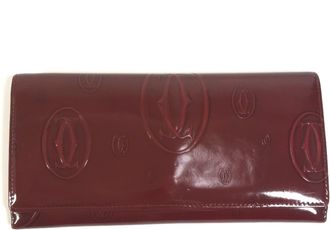 Cartier Red Color Patent Leather Long Wallet (Bi-Fold) (Pre-Owned)