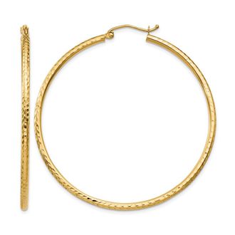 Diamond2Deal 14k Yellow Gold Diamond-cut 2x50mm Round Tube Hoop Earrings