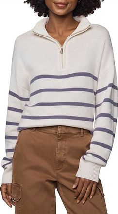 Splendid Georgie Stripe Quarter Zip Sweater In Oak/eggplant