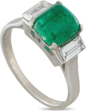 Luxury Bazaar 18K White Gold 0.50ct Diamond and Emerald Ring MF18-081226