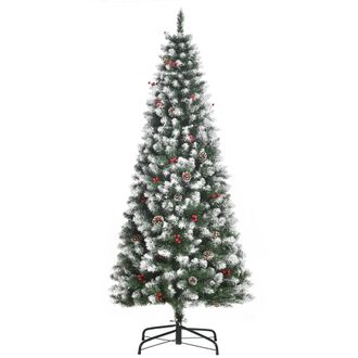 HOMCOM &Aacute;rbol De Navidad Artificial Plegable 180 Cm Ign&iacute;fugo Con 618 Ramas 34 Bayas 30 Pi&ntilde;as Hojas De Pvc Efecto De Nieve Apertura Autom&aacute;tica Soporte Met&aacute;lico