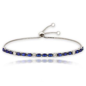 MAX + STONE 925 Sterling Silver Created Blue Sapphire Tennis Bracelet