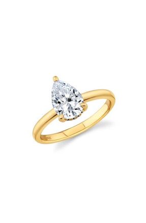 Crislu Pear Cut Cubic Zirconia Solitaire Ring in 18Kt Yellow Gold /Clear Stone at Nordstrom, Size 5