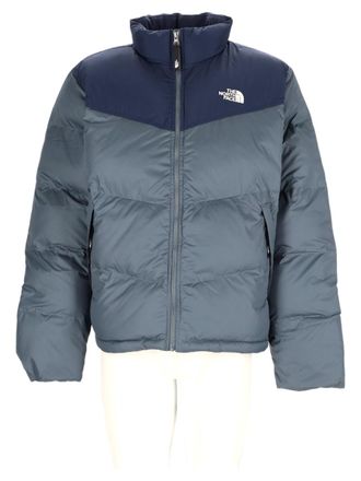 The North Face Grey High-Collar Two-Tone Puffer Sports Jacket