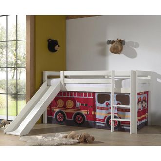 M&S Collection M&s - Cama Media Altura 90x200 Con Tobog&aacute;n, Somier Y Funda Bombero Vipack Pino Blanco