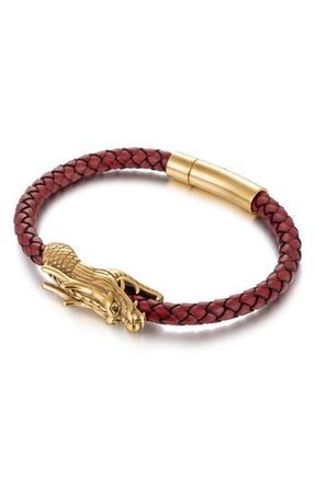 Eye Candy Los Angeles Mens Lionel Dragon Braided Leather Bracelet in Gold/Burgundy at Nordstrom Rack