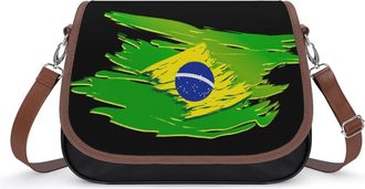 Generic Watercolor Brazil Flag Crossbody Bag Womens Handbag PU Message Bags Shoulder Purse with Adjustable Strap
